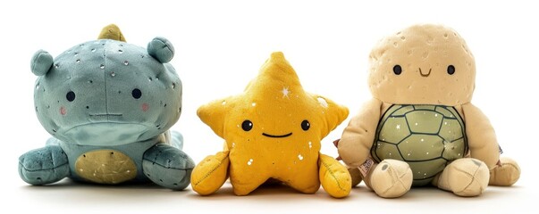 cutout set of 3 stuffed friendly cute alien , turtle and star plushie stuffed soft playtime toys...