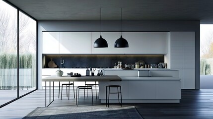 Modern kitchen and minimalist interior design.