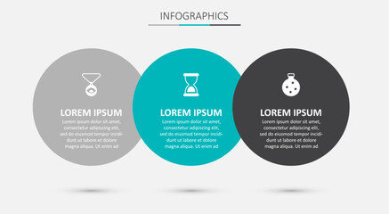 Set Old hourglass, Medallion on chain with eye and Bottle potion. Business infographic template. Vector