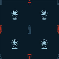 Set Tube with paint palette, Marker pen and Paint spray on seamless pattern. Vector