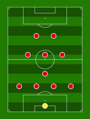 The 4-1-3-2 Formation. Football team formation. Soccer or football field