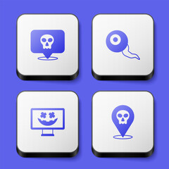 Set Skull, Eye, Happy Halloween holiday and icon. White square button. Vector