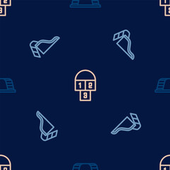 Set line Monkey bar, Slide playground and Hopscotch on seamless pattern. Vector