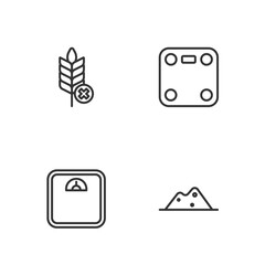 Set line Salt, Bathroom scales, Gluten free grain and icon. Vector