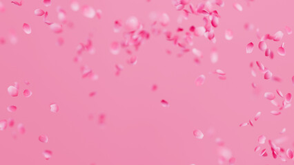 Fototapeta na wymiar Pink Rose Petals Fly Around background. Valentines day concept. 3D render illustration