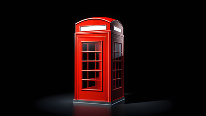 phone booth 3d. Classic red telephone box. isolated on a black background. With black copy space