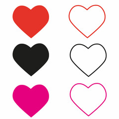 set of hearts of different colors, valentine's day symbol, isolated on a white background, flat illustration