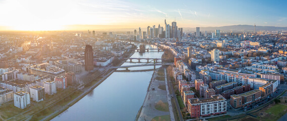 Panorama of Frankfurt am Main, Germany at sunset
