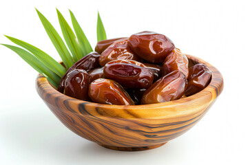 dry fruits set with dates on a wooden platter and box