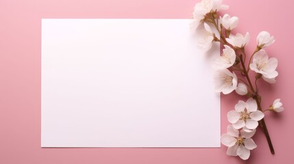 Sakura Cherry Blossom Frame on the pink background. Elegant Floral Template. Romantic Valentine's Day, mother's day, anniversary concept