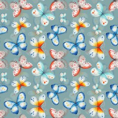 Watercolor seamless pattern with abstract butterflies. For fabric, textiles, wallpaper