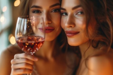 Two beautiful young women with wine glasses