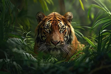 Schilderijen op glas Portrait of bengal tiger in jungle © Alina