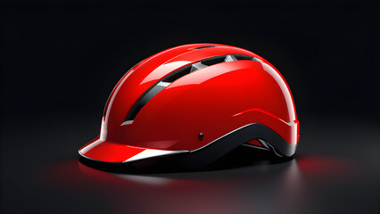 Red bicycle helmet. The bicycle mountain bike safety helmet icon is isolated on a black background. With black copy space.