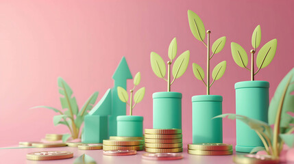 Fototapeta na wymiar financial growth 3D illustration, business and investment growth plan for Environmental, social, and corporate governance