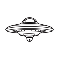 2d black outline vector hand drawn art style minimalism black and white alien spaceship flying object