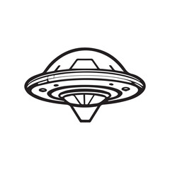 Fototapeta na wymiar 2d black outline vector hand drawn art style minimalism black and white alien spaceship flying object