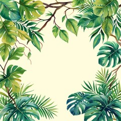 Fototapeta na wymiar lush green tropical leaves and branches frame