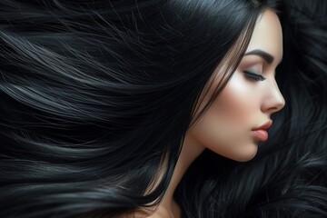 Cute pretty woman with silky long brunette hair