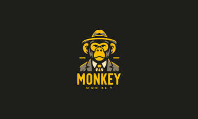 head monkey yellow logo flat design template - obrazy, fototapety, plakaty