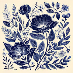 Blue and White Floral Elements