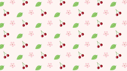 cute japanese cherry pattern with blossoms and leaves background design