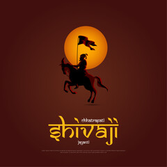 Happy Chhatrapati Shivaji Maharaj Jayanti Banner Design. Shivaji Jayanti Celebration Background and Poster with Text and Maratha Flag Vector Illustration