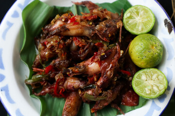 Indonesian lombok cuisine squid onion sauce delicious delicious and quite spicy 