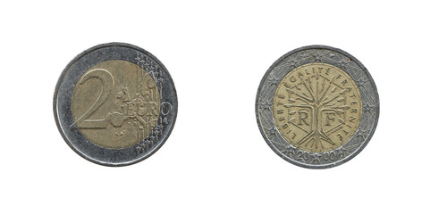 2 Euro coin from France 2000, obverse and reverse.