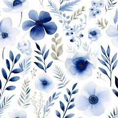 Blue White Floral Elements