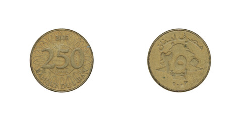 250 Livres coin from Liban 2003, obverse and reverse.
