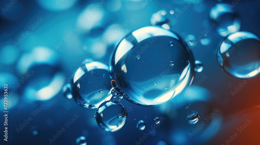 Poster A close-up view of a bunch of water bubbles. This image can be used to depict concepts related to purity, freshness, or tranquility.