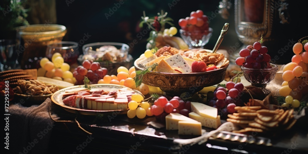 Poster A table filled with a wide assortment of delicious food. Perfect for showcasing different types of cuisine and culinary options