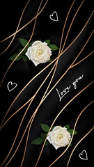 Love illustration with roses, hearts and graphic design.