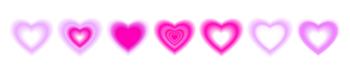 Valentine's Day vector gradient hearts. Collection of modern pink y2k aesthetic aura heart shapes. Soft feminine vintage feel. Soft aura gradient design elements. Valentine's day love collage set
