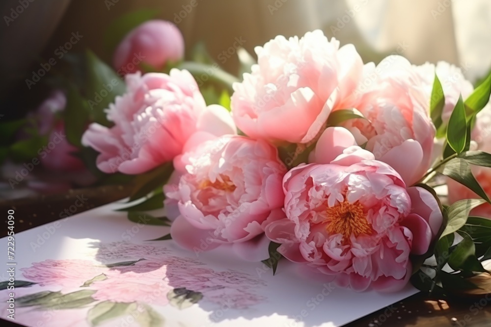 Poster a bunch of pink flowers sitting on top of a table. perfect for adding a touch of elegance to any spa