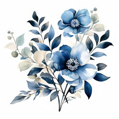 Blue White Flower on White Background