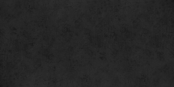 Black old concrete wall widescreen texture. Dark rough shabby cement surface. Abstract grunge banner textured background