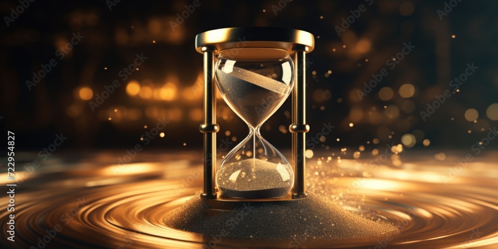 Poster An hourglass with sand slowly running through it. Perfect for illustrating the passage of time and the concept of limited time. Ideal for use in presentations, websites, and print materials
