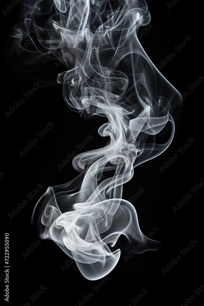 Poster Close-up view of smoke against a black background. Can be used to create a dramatic or mysterious atmosphere in design projects