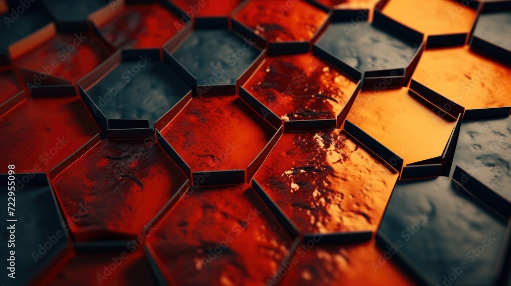Aufkleber A detailed close-up of a hexagonal pattern in red and black. This image can be used in various design projects or as a background for websites, presentations, or promotional materials