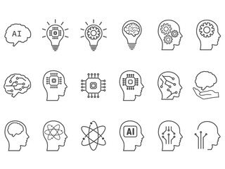 Vector set of brain and artificial intelligence icons. Set with innovation icons.