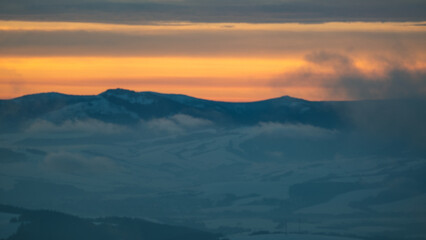 Morning, sunrise on Radziejowa mountain in Beskid Sądecki, Poland, Europe