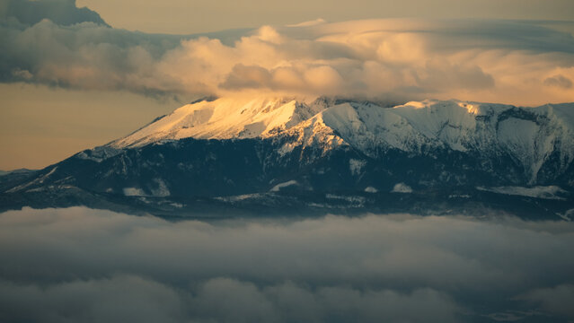 Morning, sunrise on Radziejowa mountain in Beskid Sądecki, Poland, Europe