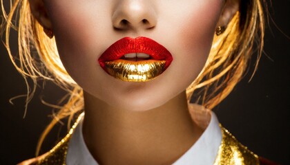 Beautiful golden lips with red and and gold color