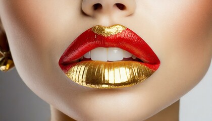 Beautiful golden lips with red and and gold color