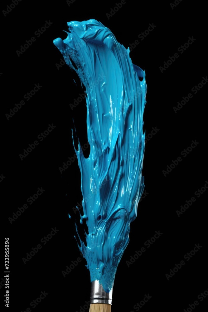 Poster a paint brush with a blue liquid on it. can be used for various artistic and creative projects