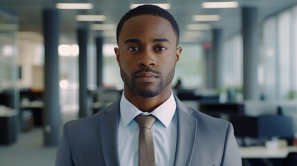 A professional man dressed in a suit and tie standing in an office. Suitable for business and workplace-related concepts
