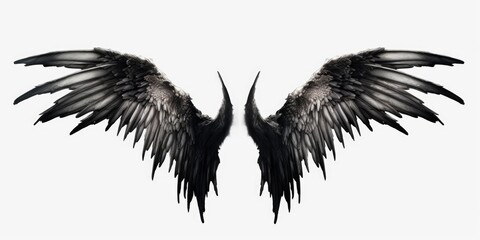 Pair of black and white wings on a white background. Suitable for various artistic projects