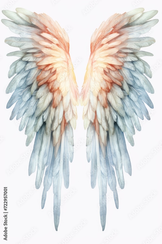 Poster white and orange wings on a white background. can be used for various creative projects
